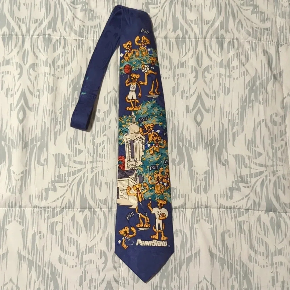 Penn State Neck Tie Cartoon Nittany Lions Tie 100% Silk Handmade in Korea